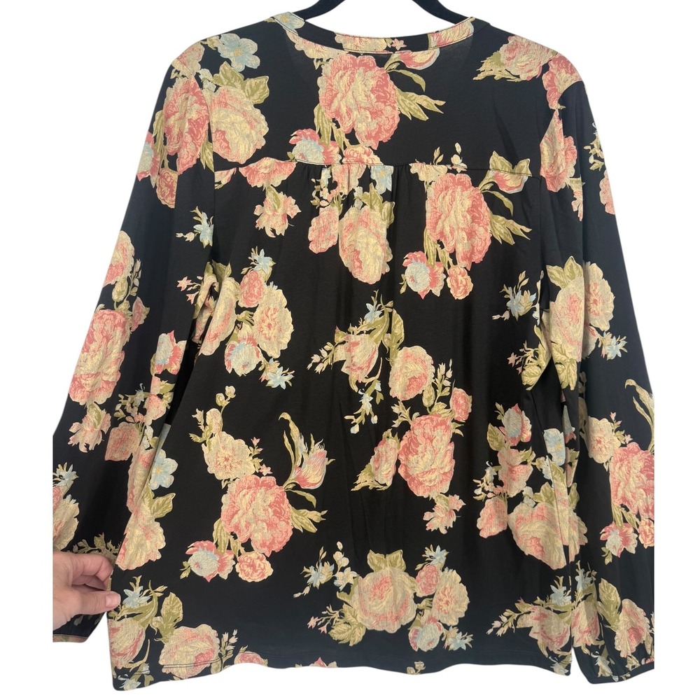 Lauren Ralph Lauren Womens Floral Cotton Henley Long Sleeve Blouse Top Size XL - Picture 8 of 11